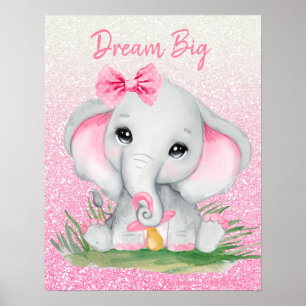 Süße Träume Großer Rosa Glitzer Mädchen Elefant   Poster