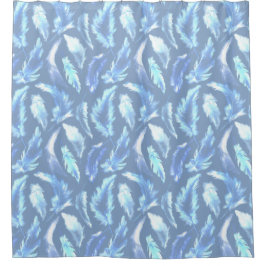 süße Träume - hellblaue Aquarellfedern: Duschvorhang