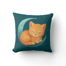 Süße Träume Katze auf Mond Kissen