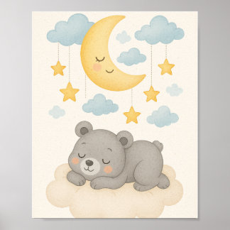 Süße Träume Kinderzimmer-Wandkunst-Set – Mond, Bär Poster