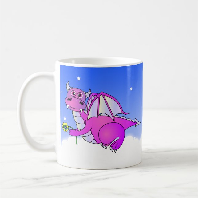 Süße Träume - niedlicher lila Drache mit Blume Kaffeetasse (Links)