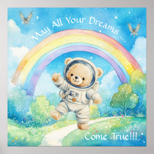 Süße Träume Regenbogen Astronaut Teddy Bär Kinderz Poster