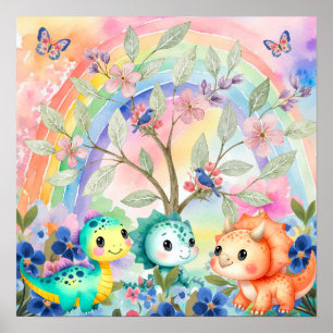 Süße Träume Regenbogen & Baby-Dinosaurier-Kinderzi Poster