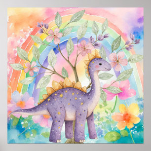 Süße Träume Regenbogen Lila Dinosaurier Kinderzimm Poster