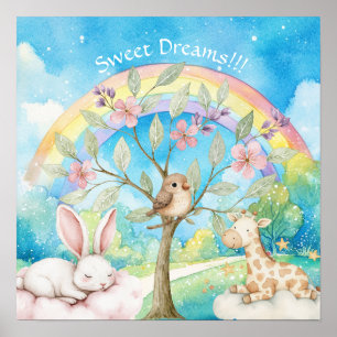 Süße Träume Regenbogen Schlafende Tiere Kinderzimm Poster