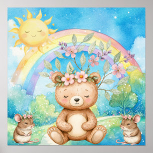 Süße Träume Regenbogen-Teddybär & Mäuse-Kinderzimm Poster
