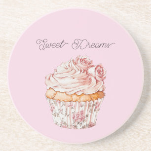 Süße Träume Rosa Rosen Floral Cupcake Getränkeuntersetzer