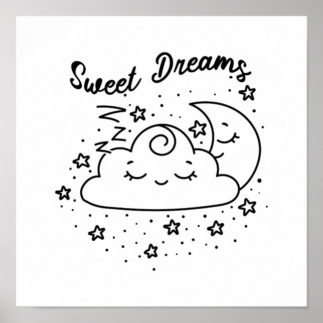 Süße Träume schlafen Mond und Wolke mit Sternen Poster (Vorne)