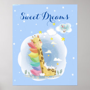 Süße Träume schlafende Giraffe mit Hasen Poster