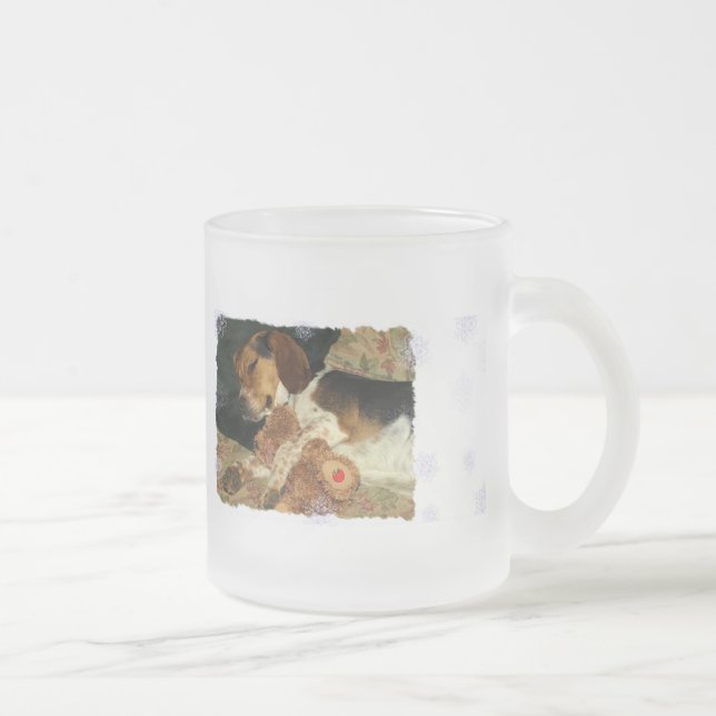 Süße Träume, Snoopy Beagle-Welpe mit Teddy-Bären Mattglastasse (Rechts)