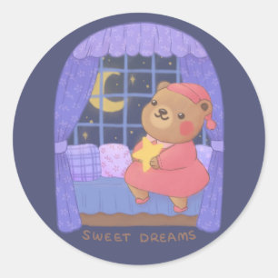 Süße Träume: Teddybär-Illustration Runder Aufkleber
