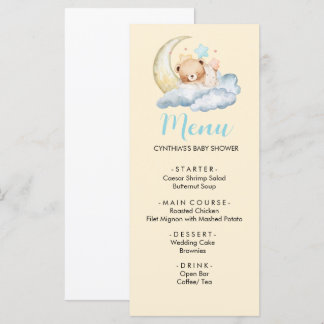 Süße Träume Teddybär Jungen Baby Shower Menü Menükarte