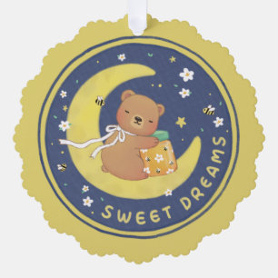 Süße Träume: Teddybär und Honig-Illustration Ornament Karte