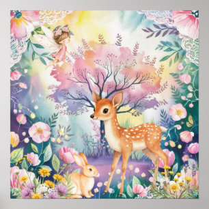 Süße Träume Waldhirsche & Hasen Kinderzimmer Poster