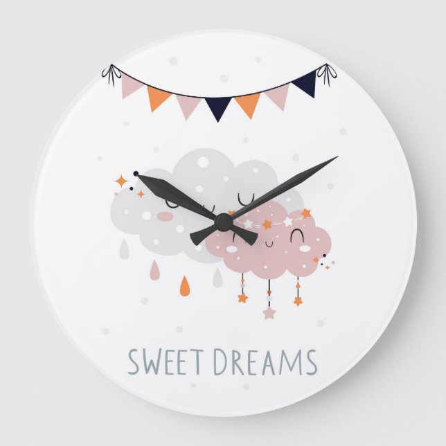 Süße Träume Wolken Große Wanduhr (Vorderseite)