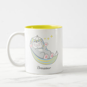 Süße Träumer-Katze im Hängematten-T-Shirt Zweifarbige Tasse