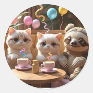 Süße Trinkgelage: Katzen-Café-Vibes mit einem cool Runder Aufkleber