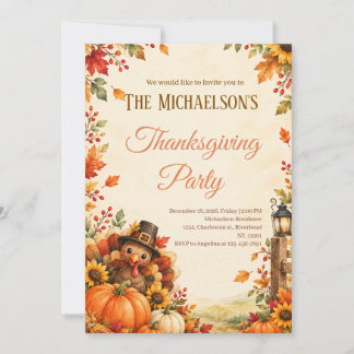 Süße Truthahn-Thanksgiving-Party-Einladung Einladung
