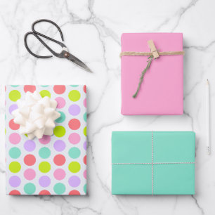 Süße Tupfen, Nelkenrosa und Rotkehlcheneiblau Geschenkpapier Set