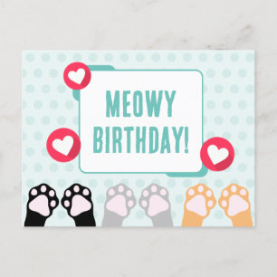Süße Türkis-Punkte-Katzenpfoten-Happy-Birthday Postkarte