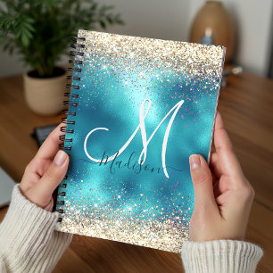 Süße türkisfarbene goldene falsche Glitter-Monogra Planer