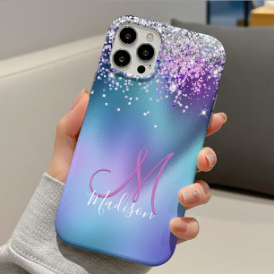 Süße türkisfarbene violette falsche Glitter-Monogr Case-Mate iPhone Hülle