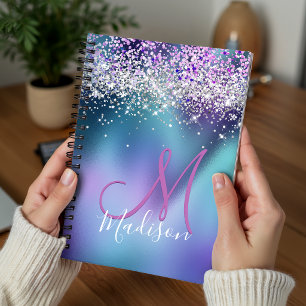 Süße türkisfarbene violette falsche Glitter-Monogr Planer
