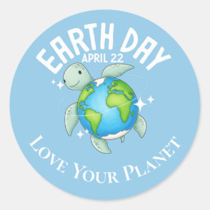 Süße Turtle Earth Day Kinder Eco individuell Runder Aufkleber