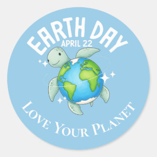 Süße Turtle Earth Day Kinder Eco individuell Runder Aufkleber
