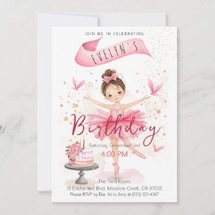 Süße Tutu Ballerina Geburtstagsmädchen Party Einladung