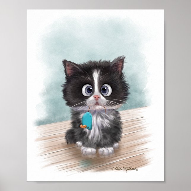 Süße Tuxedo-Kätzchen-Cartoon Poster (Vorne)