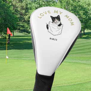 Süße Tuxedo-Katze in Tasche personalisierter Name Golf Headcover