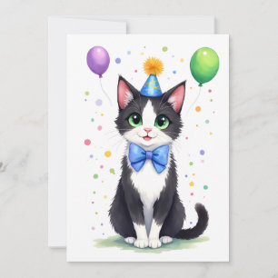 Süße Tuxedo-Katze mit Fliege Alles Gute zum Geburt Karte