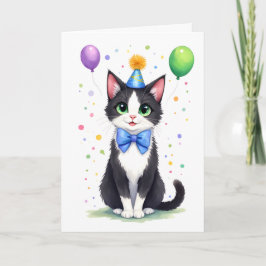 Süße Tuxedo-Katze mit Fliege Alles Gute zum Geburt Karte