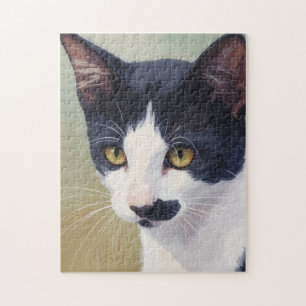 Süße Tuxedo-Katze Schwarz-Weiß-Katze Puzzle-Kunst