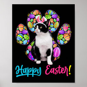 Süße Tuxedo-Katze und Hasenohren Ostereier Katzenp Poster