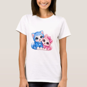 Süße umarmende Katzen Frauen T-Shirt Kawaii Blau