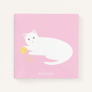 Süße unartige Katze mit rosa Garn Notizbuch
