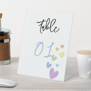 Süße und bunte Herzen Baby Shower Tischnummern Sockelschild