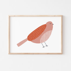 Süße und charmante skandinavische Vogelkunst Poster