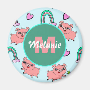 Süße und eigenartige Schweine und Regenbögen Perso Magnet