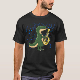 Süße und lustige Dinosaurier T-Rex Saxophon Musik T-Shirt