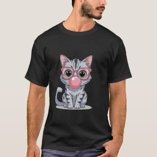 Süße und lustige Katze rosa Sonnenbrille und Blase T-Shirt