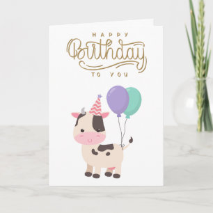 Süße und lustige Kuh & Luftballons Alles Gute zum  Karte