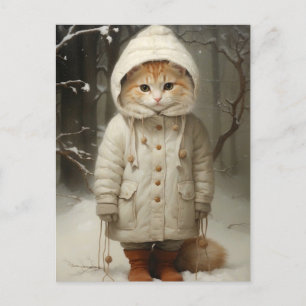 Süße und lustige rote Katze im Schnee Postkarte