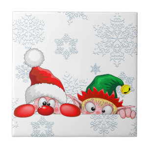 Süße und lustige Weihnachtsmann- und Elf-Figuren s Fliese