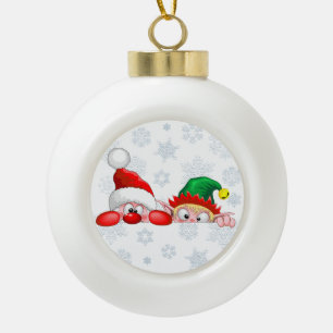 Süße und lustige Weihnachtsmann- und Elf-Figuren s Keramik Kugel-Ornament