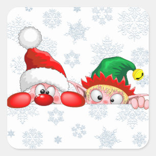 Süße und lustige Weihnachtsmann- und Elf-Figuren s Quadratischer Aufkleber