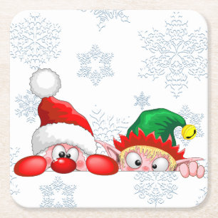 Süße und lustige Weihnachtsmann- und Elf-Figuren s Rechteckiger Pappuntersetzer