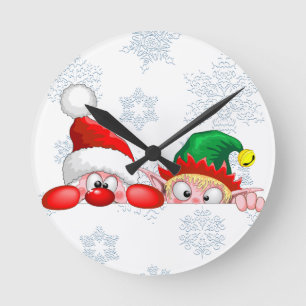 Süße und lustige Weihnachtsmann- und Elf-Figuren s Runde Wanduhr